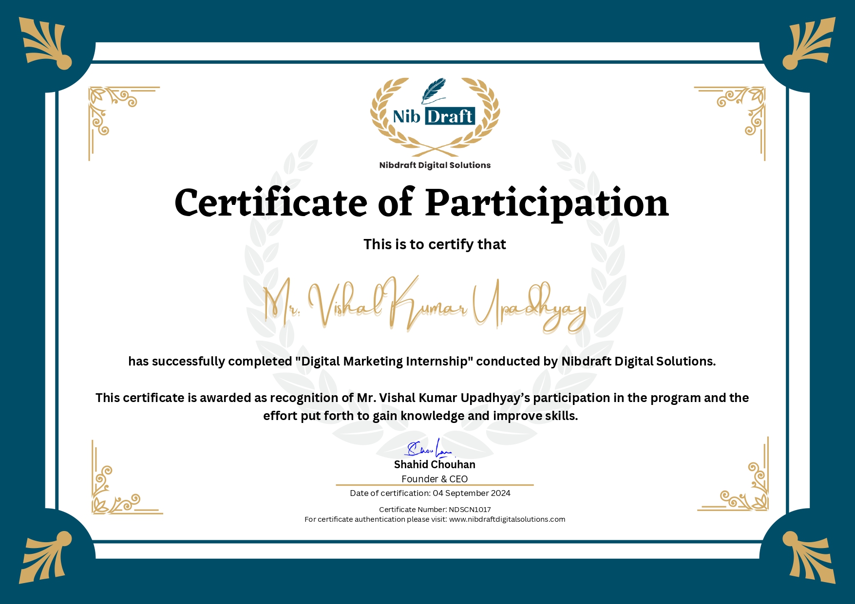 NDSCN1017: Mr. Vishal Kumar Upadhyay